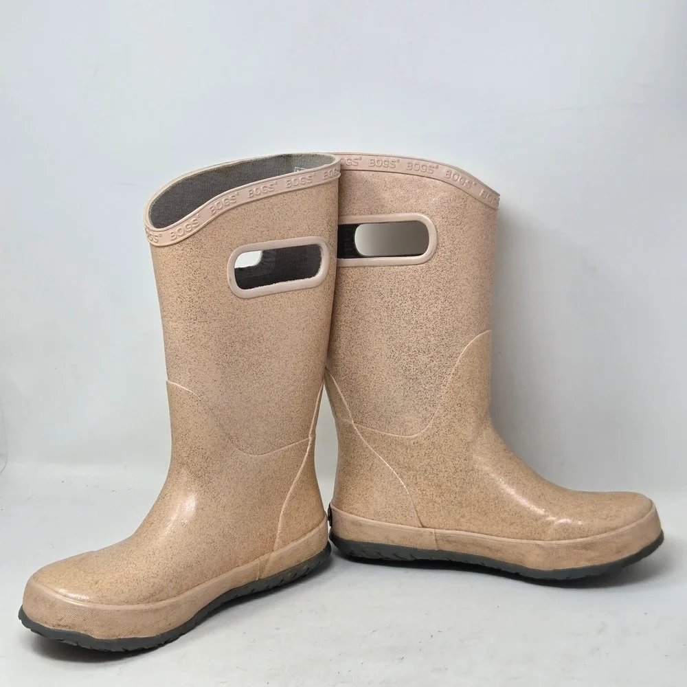 Bogs Rain Boot Glitter Pink Peach Waterproof Pull On Boots Kid Youth 1 72399-689